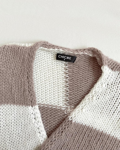 CHICME Open Front Oversized Long Knit Cardigan Sweater with Pockets