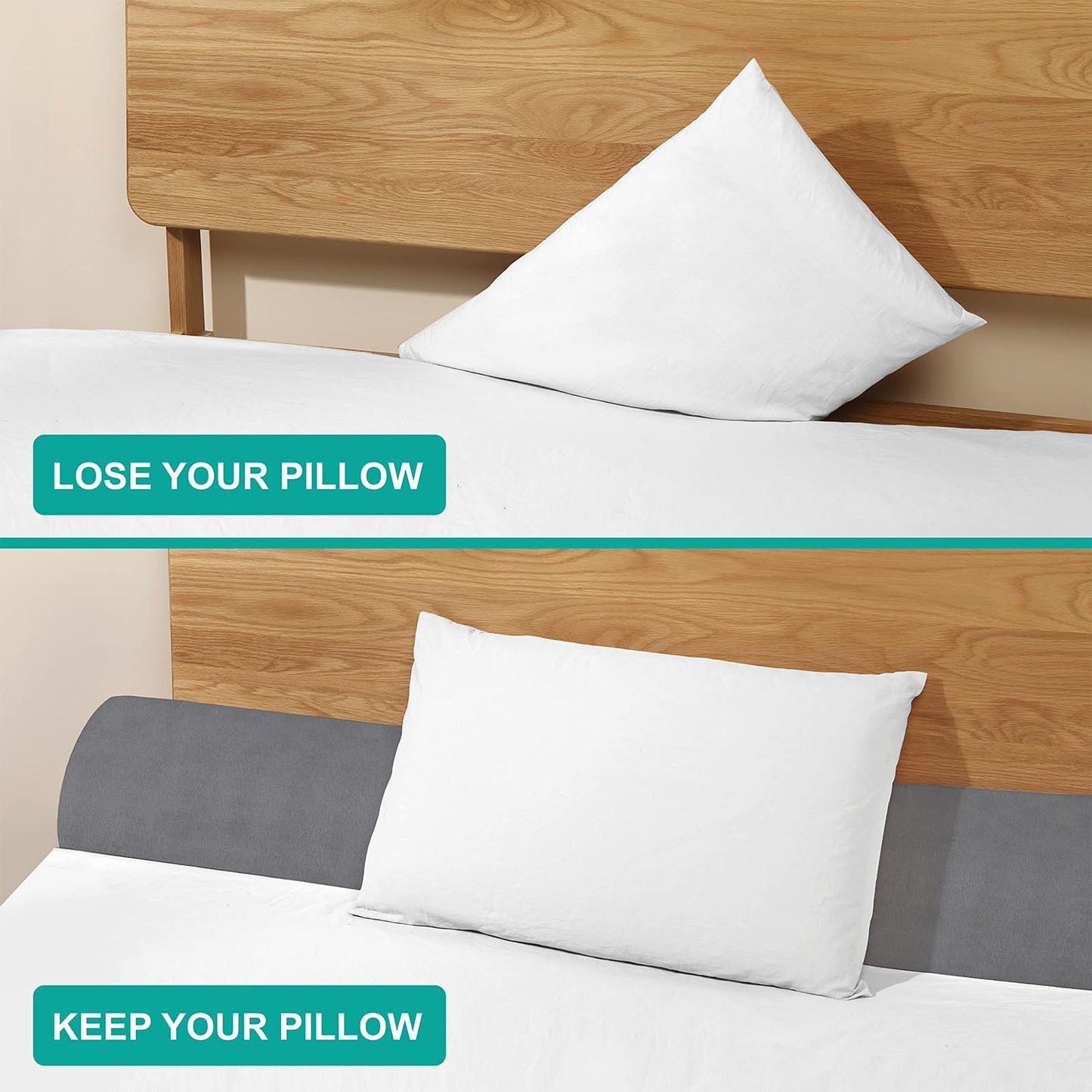 Vekkia King Bed Wedge Pillow for Headboard Gap, 0–6" Gap Filler with Side Pockets & Washable Cover, Gray 76"x10"x6"