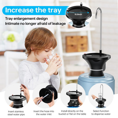 Drinking Water Dispenser Pump, Automatic Electric Drinking Water Bottle Pump for 2-5 Gallon Water Jugs, USB Rechargeable with 2 Switch Control, Stable and Portable for Home, Kitchen, Office, Camping