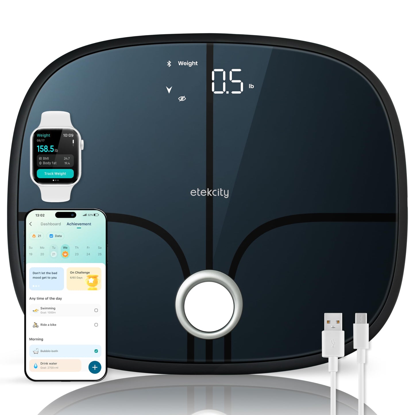 Etekcity Upgraded Smart Scale for Body Weight, FSA&HSA Eligible, Bathroom Digital Scale with BMI, Body Fat, Muscle Mass, 13 Metrics with a Large Display, Support Offline Mode and Apps Connection