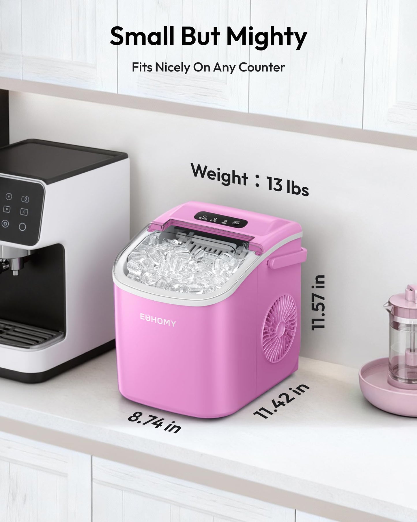 EUHOMY Countertop Ice Maker Machine with Handle, 26lbs in 24Hrs, 9 Ice Cubes Ready in 6 Mins, Auto-Cleaning Portable Ice Maker with Basket and Scoop, for Home/Kitchen/Camping/RV. (Black)
