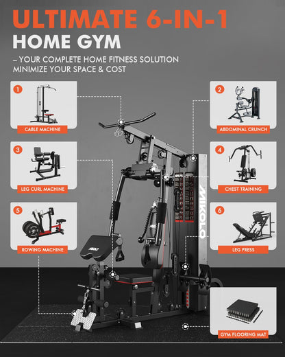 Mikolo Home Gym, Workout Station with 150LBS Weight Stack, Multifunctional Home Gym Equipment, Exercise Equipment for Full Body Strength Training