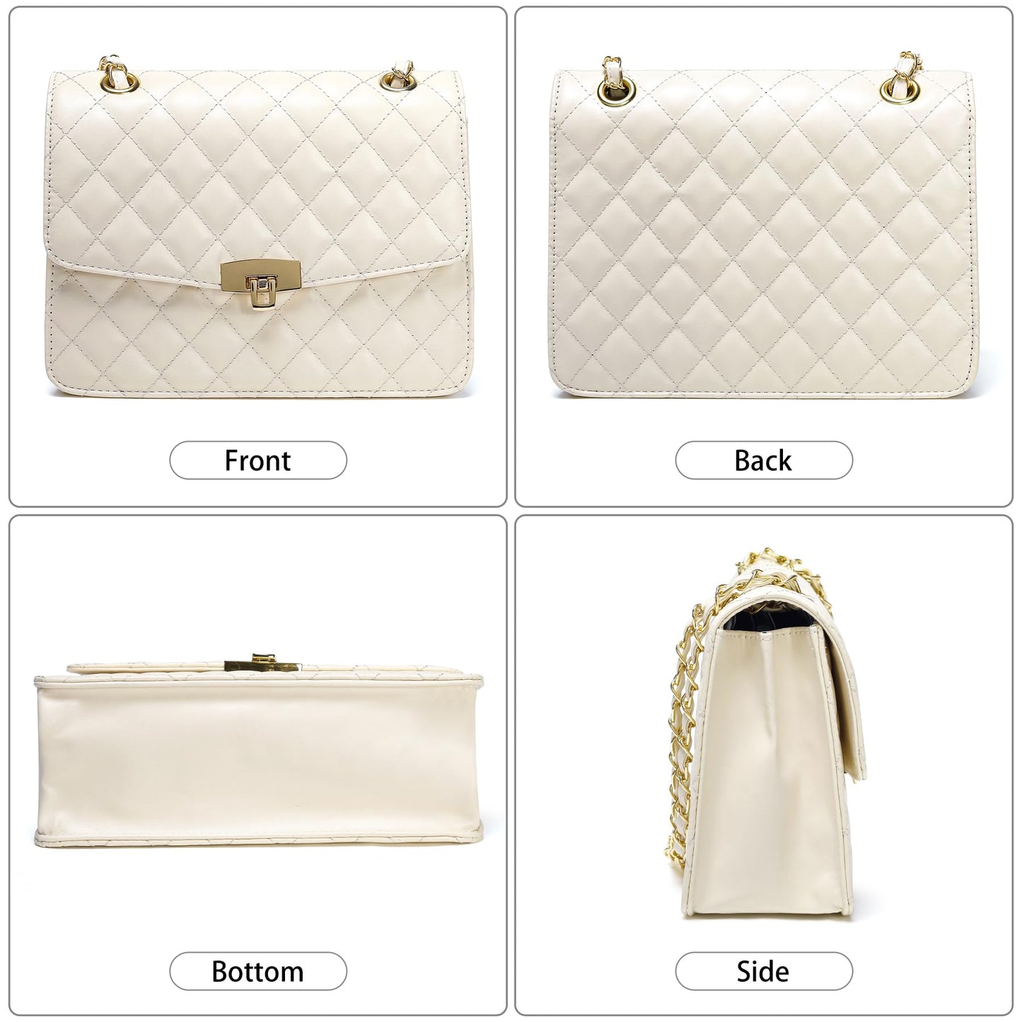 Quilted Leather Crossbody Bags for Women Trendy Ladies Shoulder Purse Satchel HandBag with Chain Strap