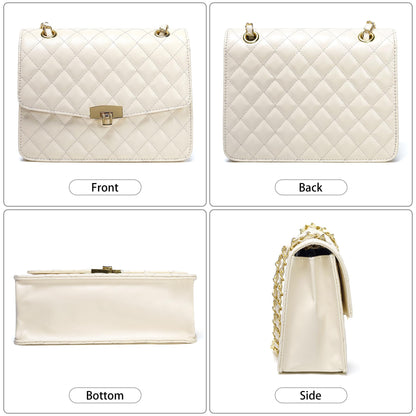 Quilted Leather Crossbody Bags for Women Trendy Ladies Shoulder Purse Satchel HandBag with Chain Strap