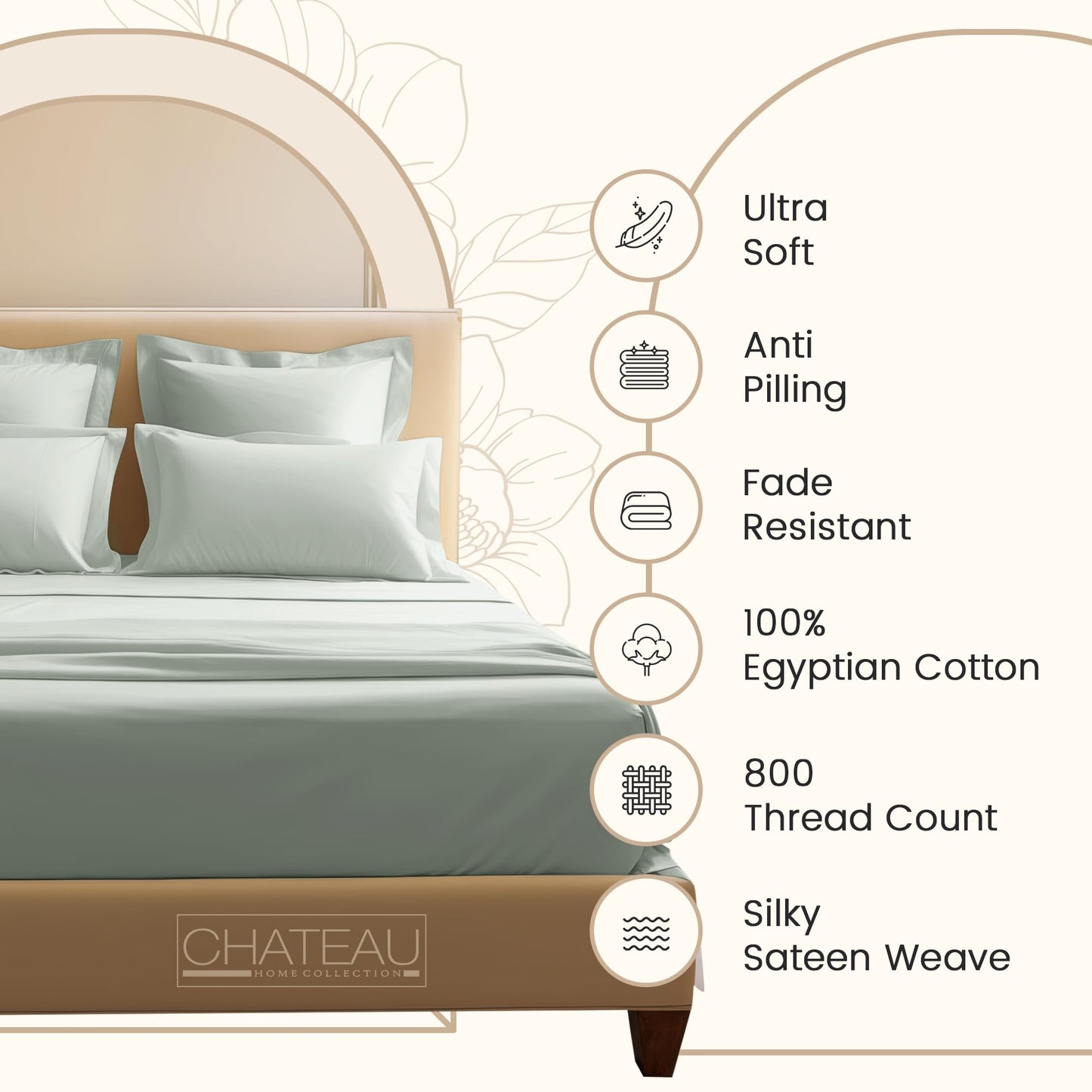 100% Egyptian Cotton Sheets King Size Sheets Set with Fully Elasticated 15" Deep Fitted Sheet & Pillowcase Sets, 800TC Sateen Weave Hotel Collection King Sheet Set, Soft Luxury White Bedding