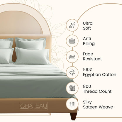 100% Egyptian Cotton Sheets King Size Sheets Set with Fully Elasticated 15" Deep Fitted Sheet & Pillowcase Sets, 800TC Sateen Weave Hotel Collection King Sheet Set, Soft Luxury White Bedding