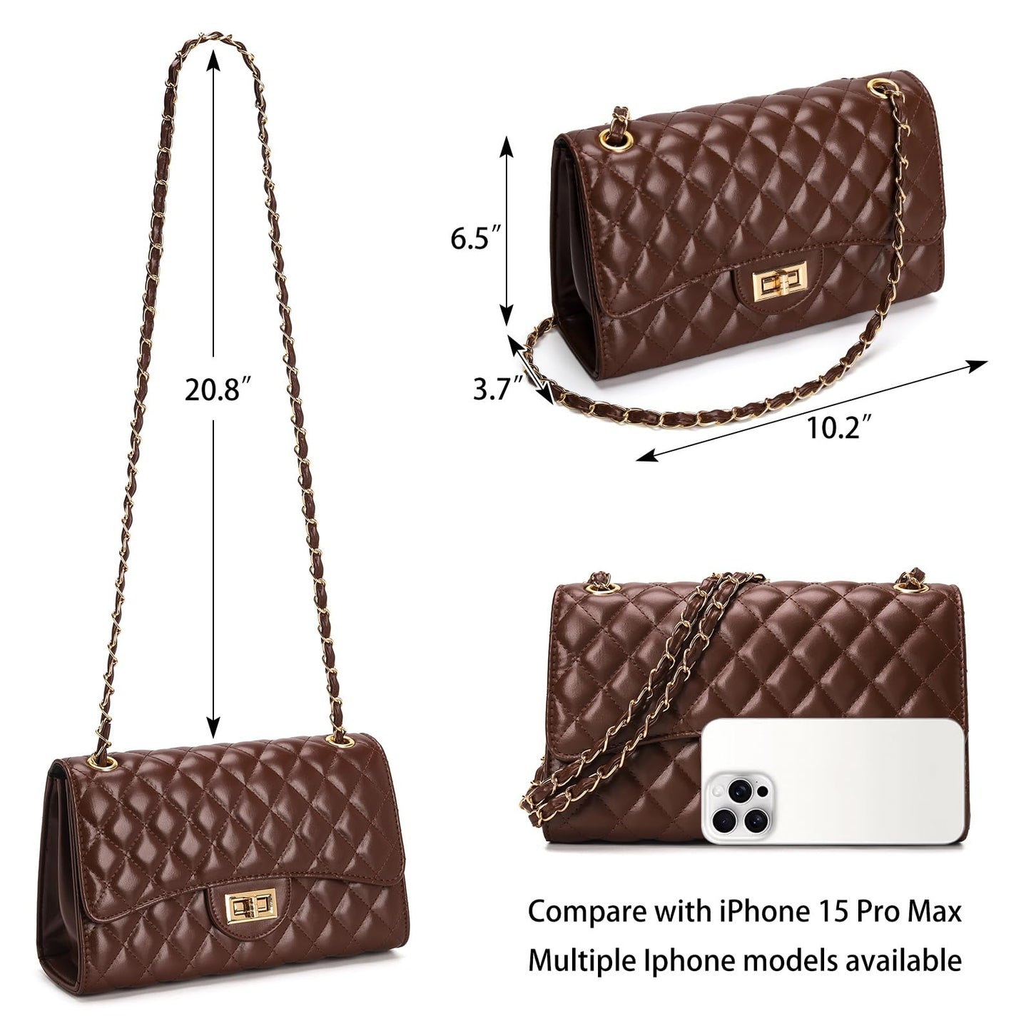 Quilted Leather Crossbody Bags for Women Trendy Ladies Shoulder Purse Satchel HandBag with Chain Strap