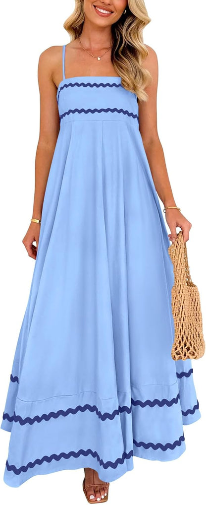 PRETTYGARDEN Women's Summer Spaghetti Strap Boho Maxi Dress
