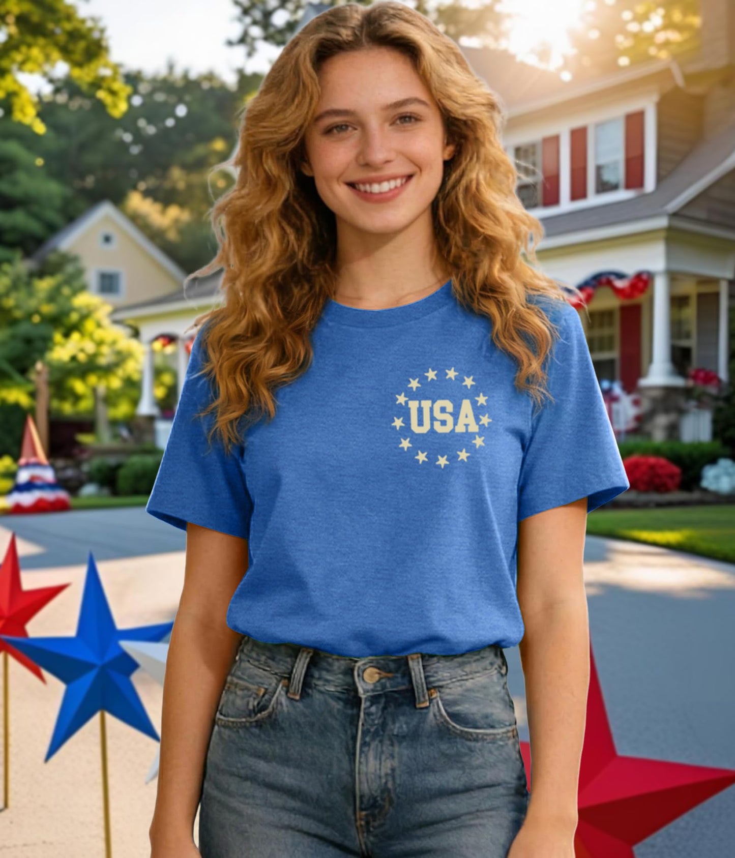 American Flag Shirts for Women 4th of July T-Shirts USA Graphic Tees Casual Blouse Tops