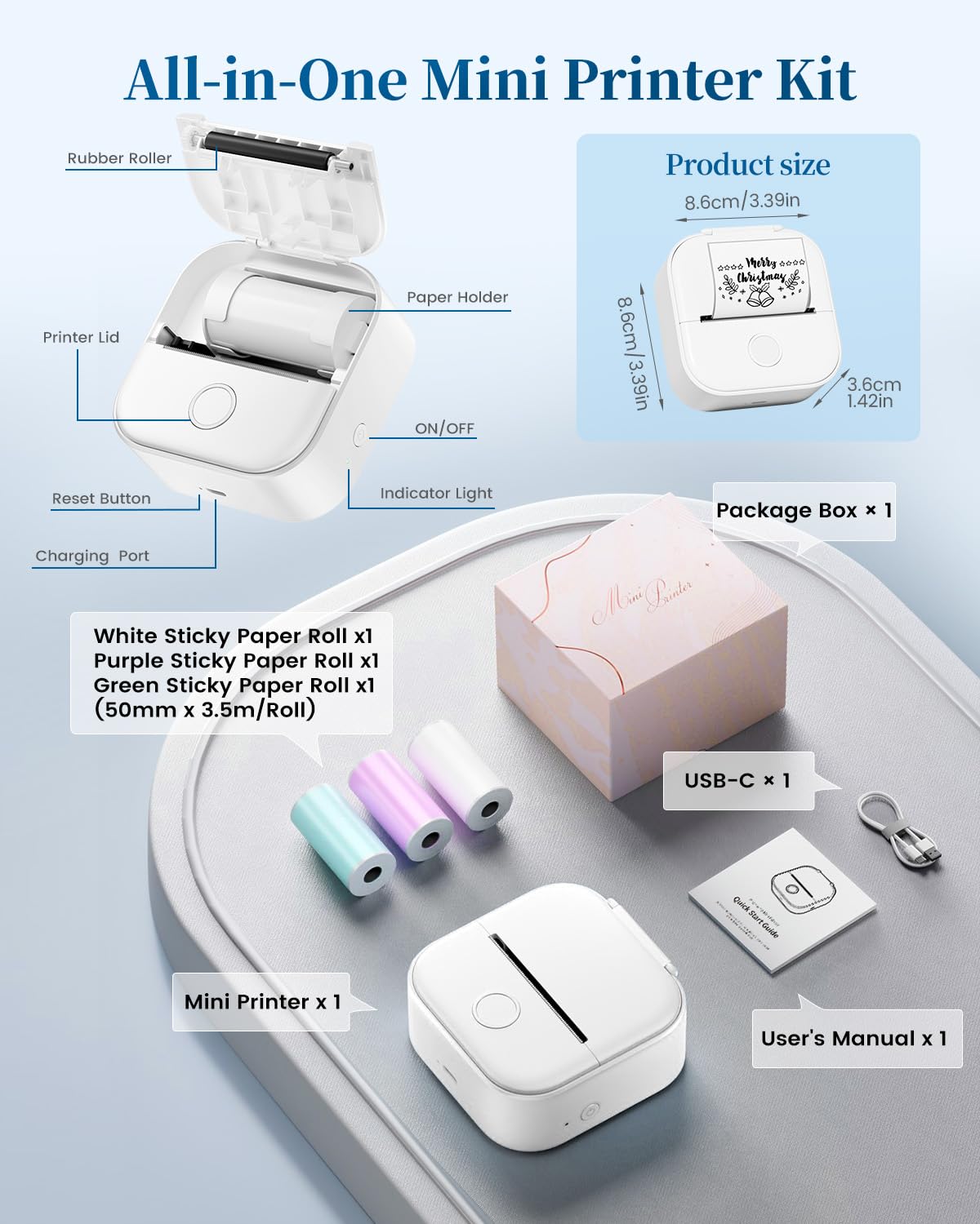 Memoking Mini Printer - Sticker Printer T02 Inkless Sticker Maker Machine