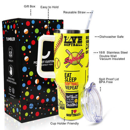 Baseball Mom 40 oz Tumbler with Handle and Straw Lid Leak Proof