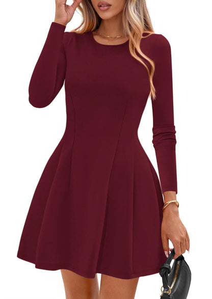 PRETTYGARDEN Womens Long Sleeve Pleated Mini Dress