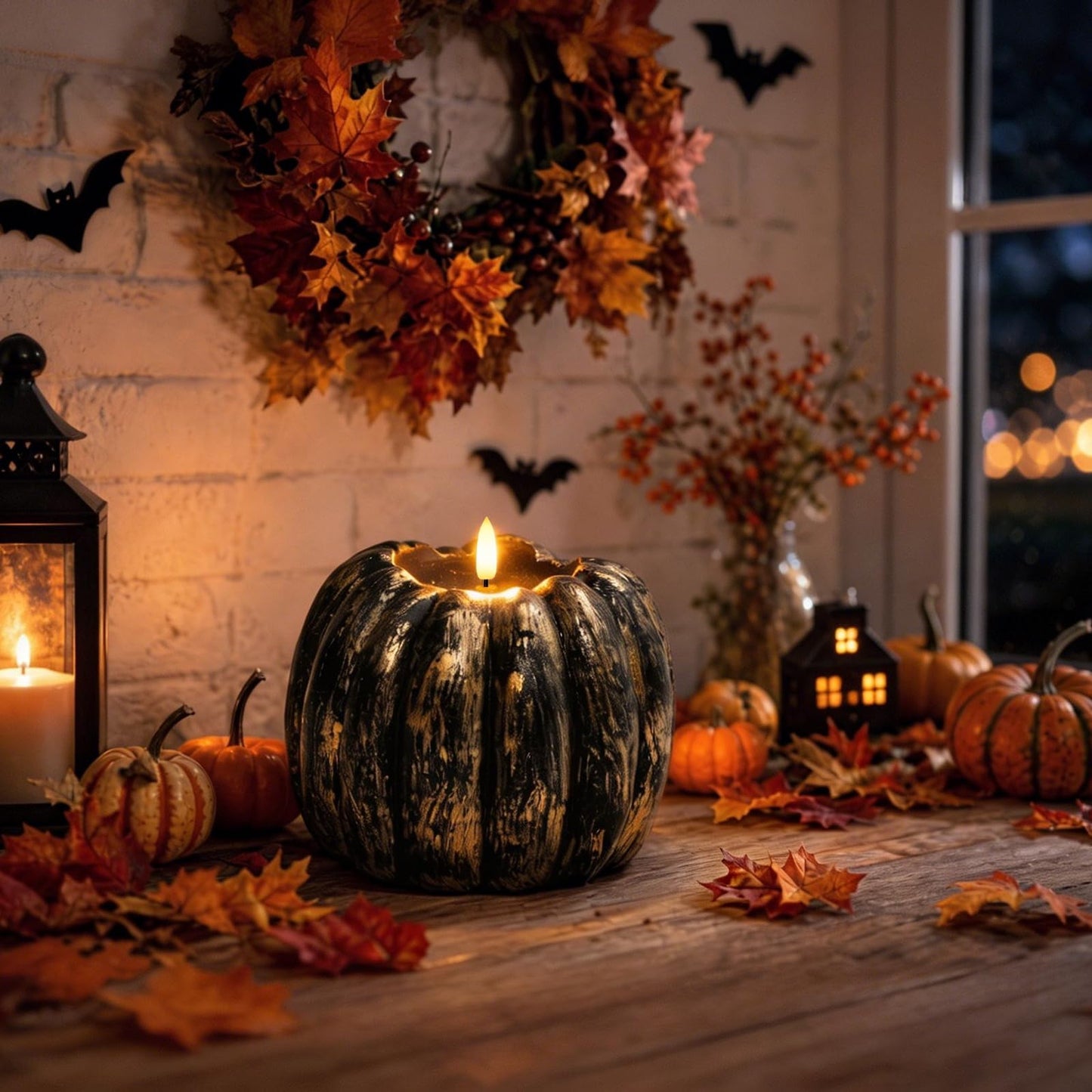 Fall Decor, Fall Decorations for Home - Flameless Pumpkin Candle with Timer Remote - Room Bedroom Table Farmhouse Decor for Halloween, Thanksgiving, Orange+White