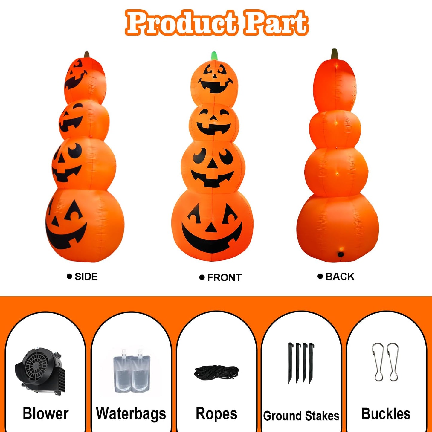 12FT Giant Halloween Inflatable Pumpkin, Blow up Halloween Decoration Built-in 6 LED and Flashing Light for Halloween Decoration Outdoor Indoor Home Party Supplies Halloween Lawn Decor