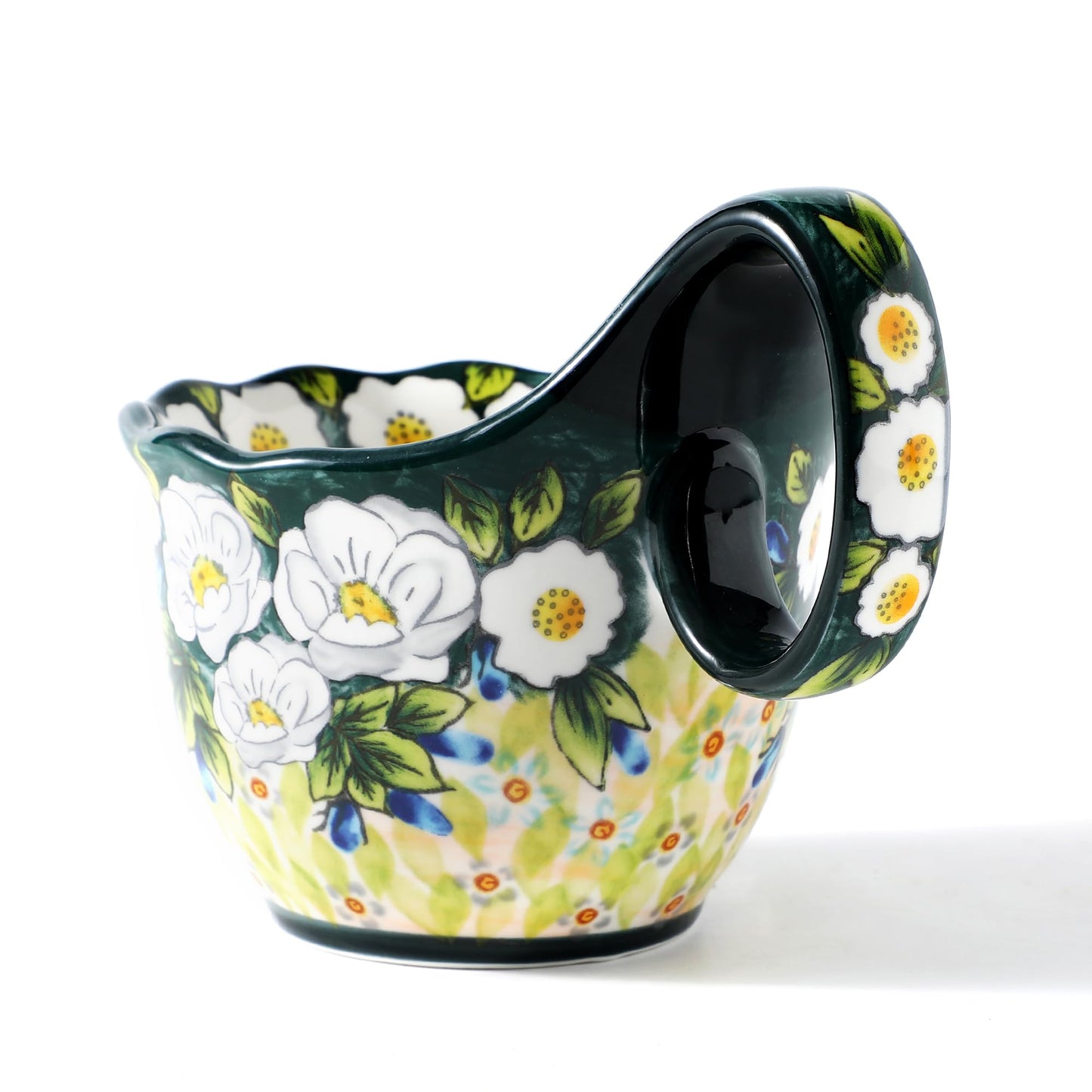 ALMA Handpainted Microwavable Soup Bowl with Loop Handle 18.6oz, Cereal Bowl With Handle Great for Berry, Fruits, Chili, Stew, Ice cream,Floral Soup Mug for Women