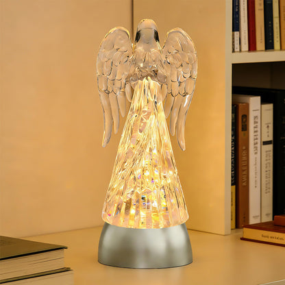 Lighted Acrylic Angel Figurines Swirling Glitter Globe, 6H Timer, Battery & USB Operated Angel Statue Decor Gifts for Mom Grandma Girls Women Birthday Friendship (9.5" Angel Praying Figurine)