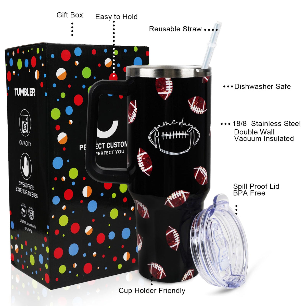 Baseball Mom 40 oz Tumbler with Handle and Straw Lid Leak Proof