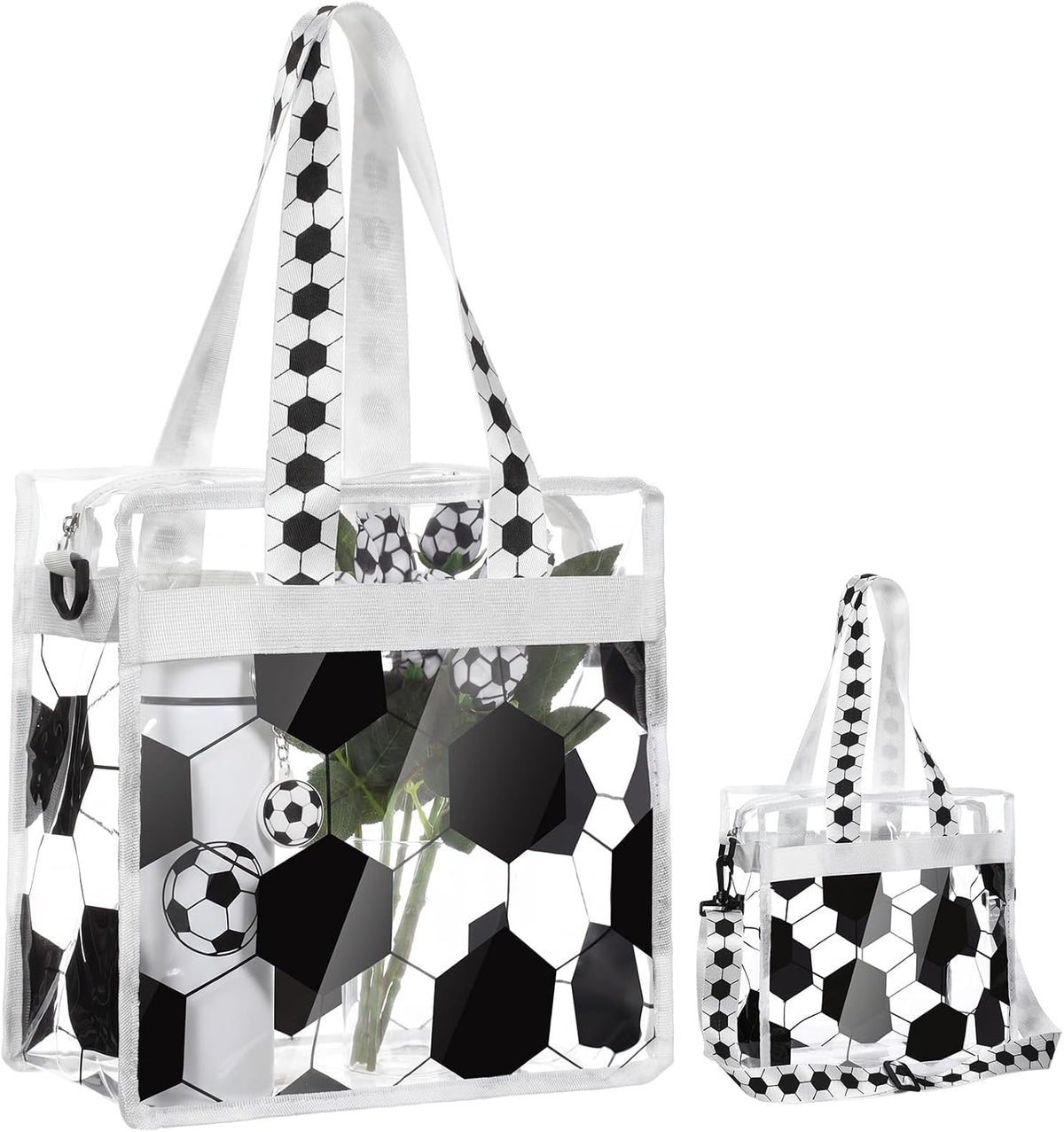 Soccer Clear Tote Gift Bag, 11.8x11.8x5.9 Inch Stadium Approved Waterproof Purse with Adjustable Strap for Women Mom