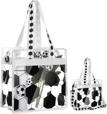 Soccer Clear Tote Gift Bag, 11.8x11.8x5.9 Inch Stadium Approved Waterproof Purse with Adjustable Strap for Women Mom