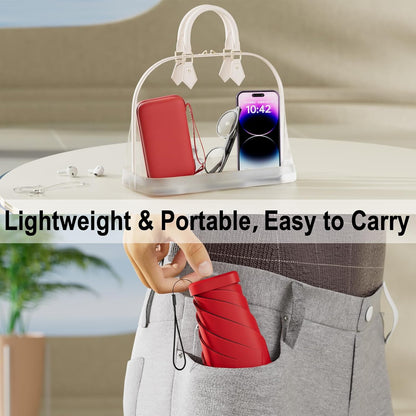 Mini Travel Umbrella, Upf 50+ Compact Fits in Purse | Eco-Friendly Recycled Fabric, Rain & UV Protection.portable Umbrella with Leather Case