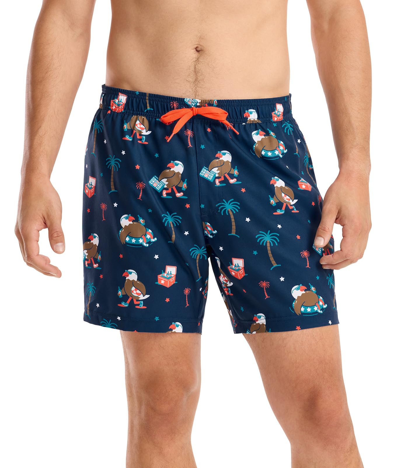 Tipsy Elves Men's USA Swimming Trunks 7'' Inseam 4 Way Stretch Fabric w/Mesh Liner Swim Trunks for Men Bathing Suit
