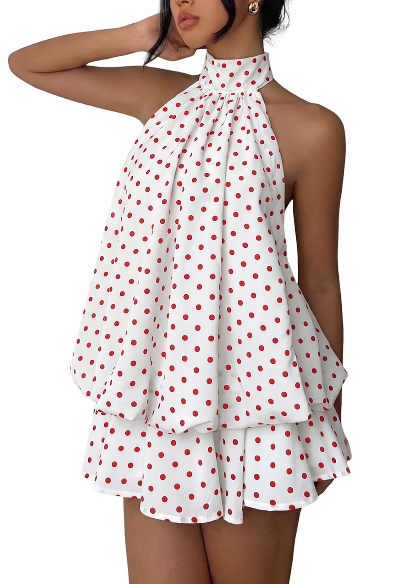 Women's Chiffon Halter Drop Waist Mini Dress Wedding Guest Dresses Ruffle Formal Club Holiday Brunch Outfits