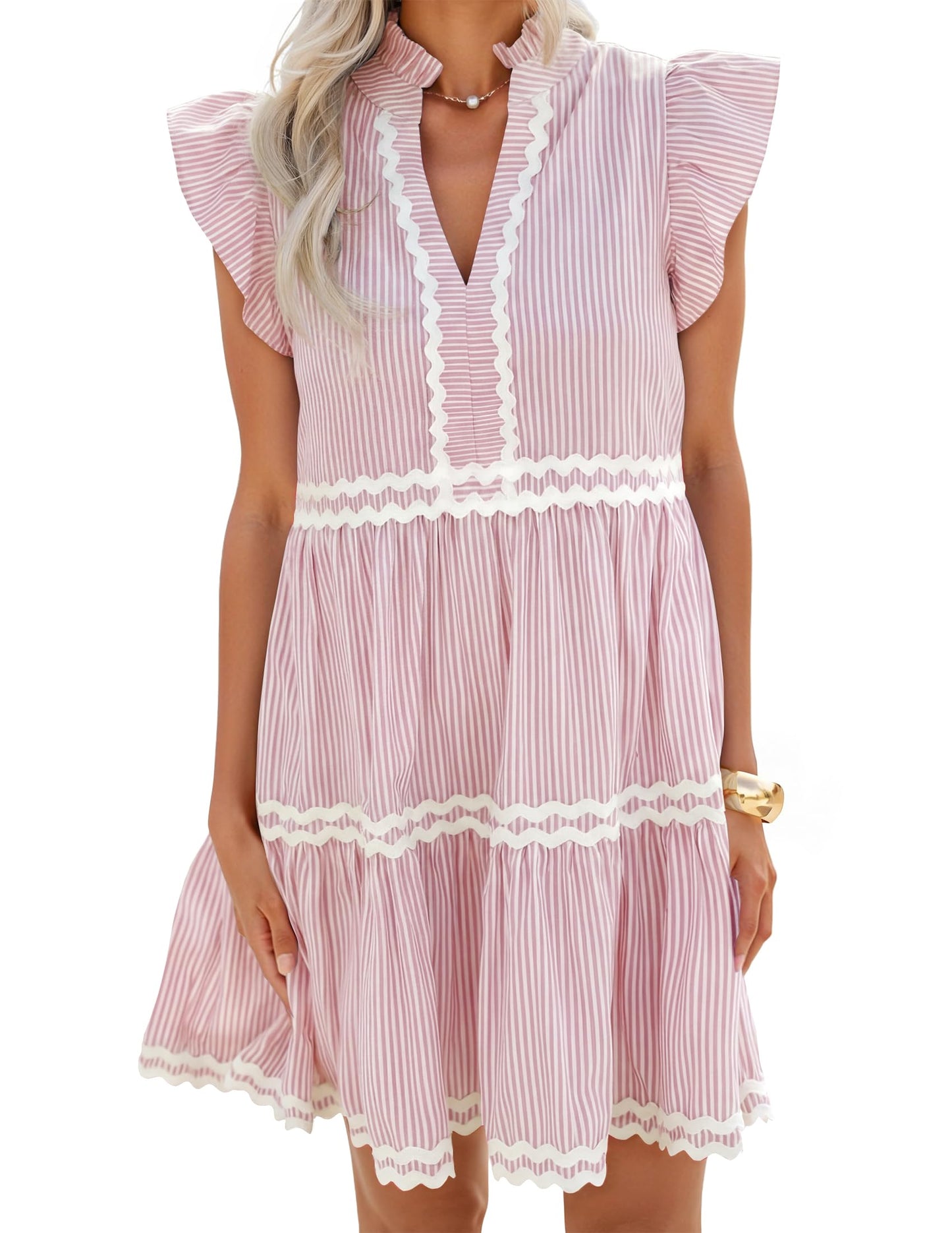 ZESICA Women's Casual Striped Mini Dress