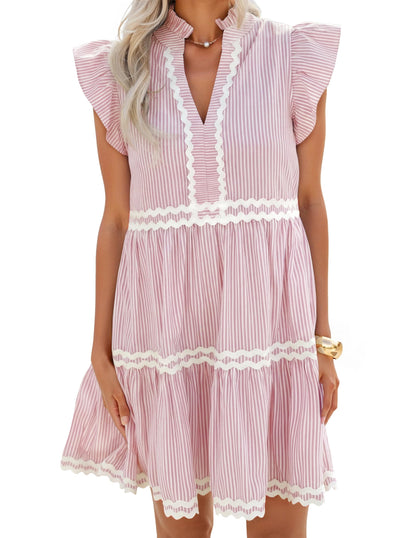 ZESICA Women's Casual Striped Mini Dress
