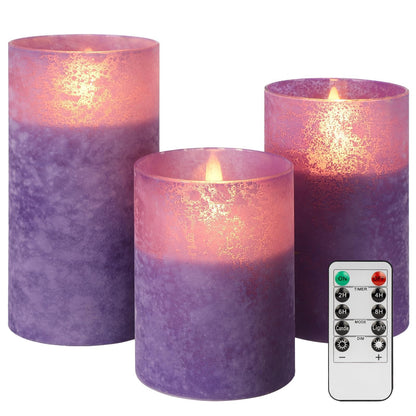 ANGELLOONG Gold Candles for Bathroom Decor, Glass Flameless Candles with Remote, Battery Operated LED Pillar Fake Candles with Timer for Christmas Home Fireplace Mantle Fall Decor