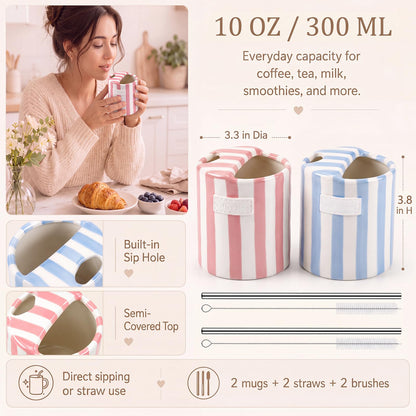 2 Pack Ceramic Mug with Sip Hole,