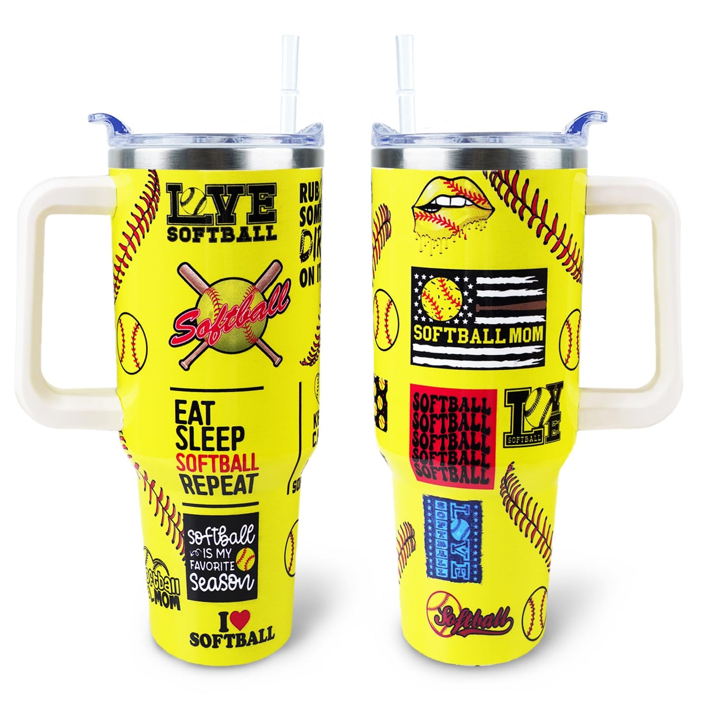 Baseball Mom 40 oz Tumbler with Handle and Straw Lid Leak Proof