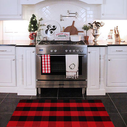 Christmas Door Mat Outdoor 35.4''x59'' Buffalo Plaid Christmas Decor Rug Cotton Hand-Woven Layered Door Mats Washable Carpet for Front Porch, Kitchen, Farmhouse, Entryway