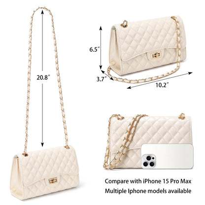 Quilted Leather Crossbody Bags for Women Trendy Ladies Shoulder Purse Satchel HandBag with Chain Strap