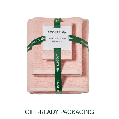 Lacoste Grand Slam 6-Piece Towel Set – Soft and Absorbent 100% Cotton Towels for Bathroom, Quick-Drying – Includes 2 Bath Towels, 2 Hand Towels, 2 Washcloths, Magenta