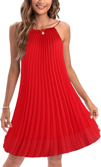 Ellames 2026 Summer Pleated Casual Swing Dress with Belt
