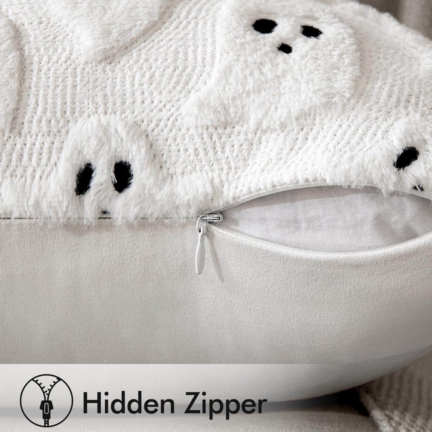 MIULEE Cute Ghost Halloween Pillow Covers 20x20 Inch Set of 2 White | Soft Plush Faux Fur Throw Pillows Spooky Fall Decorative Cushion Covers for Couch Sofa Bed Porch Living Room