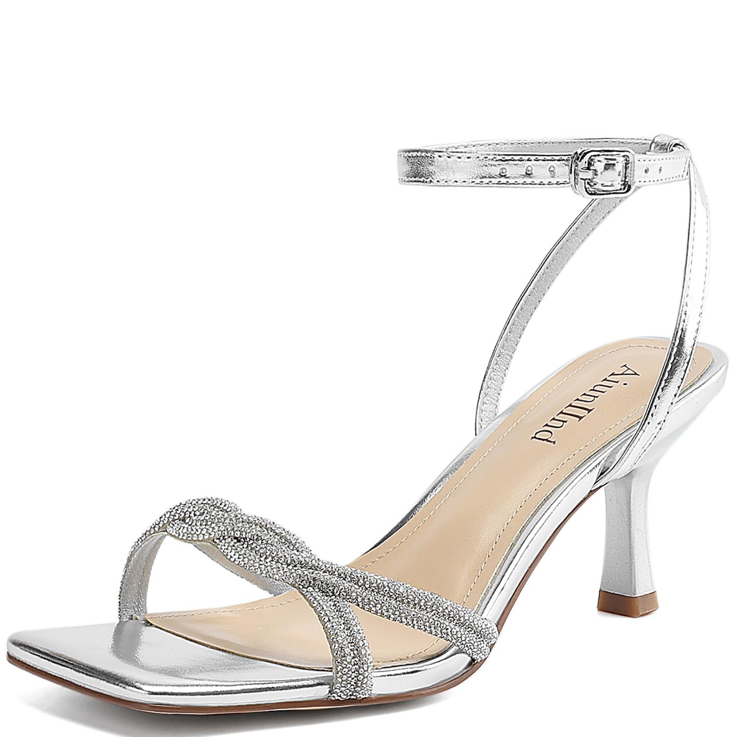 AIUNIIND Women's Kitten Low Heel Sandals, Strappy Square Open Toe 2.5 inch | Adjustable Ankle Strap, Comfortable All Day, for Summer, Going out, Dress, Party, Prom, Wedding Guest Occasions