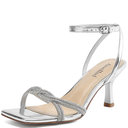 AIUNIIND Women's Kitten Low Heel Sandals, Strappy Square Open Toe 2.5 inch | Adjustable Ankle Strap, Comfortable All Day, for Summer, Going out, Dress, Party, Prom, Wedding Guest Occasions