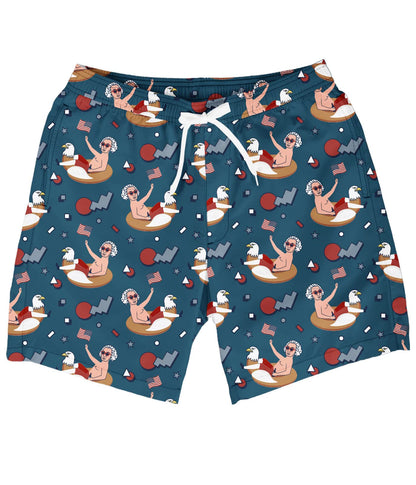 Tipsy Elves Men's USA Swimming Trunks 7'' Inseam 4 Way Stretch Fabric w/Mesh Liner Swim Trunks for Men Bathing Suit