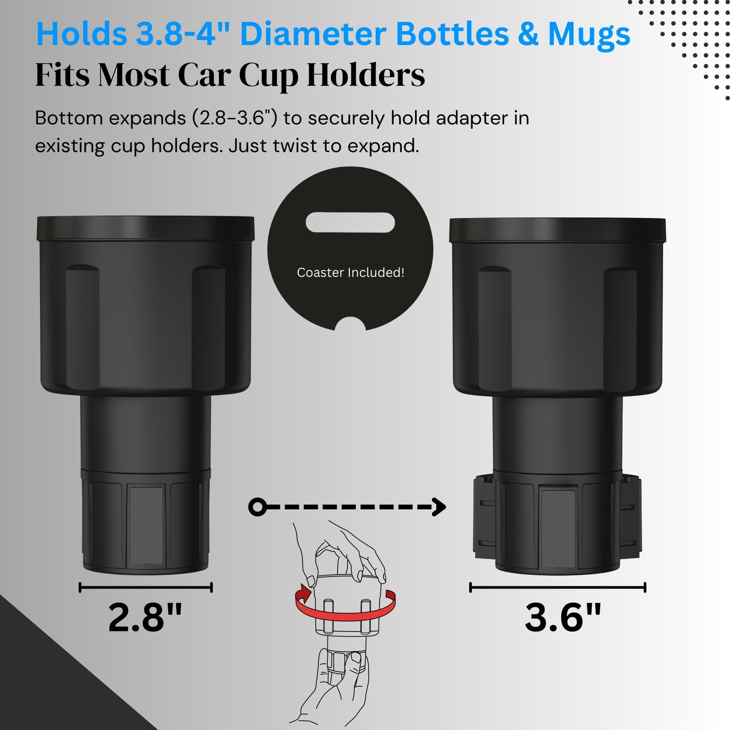 Swigzy Car Cup Holder Expander Adapter for Large Water Bottles - [Patented & Upgraded] - Holds: Hydro-Flask, Yeti, Nalgene, Owala, 32-40oz - Adjustable Expandable Insert Extender - Universal