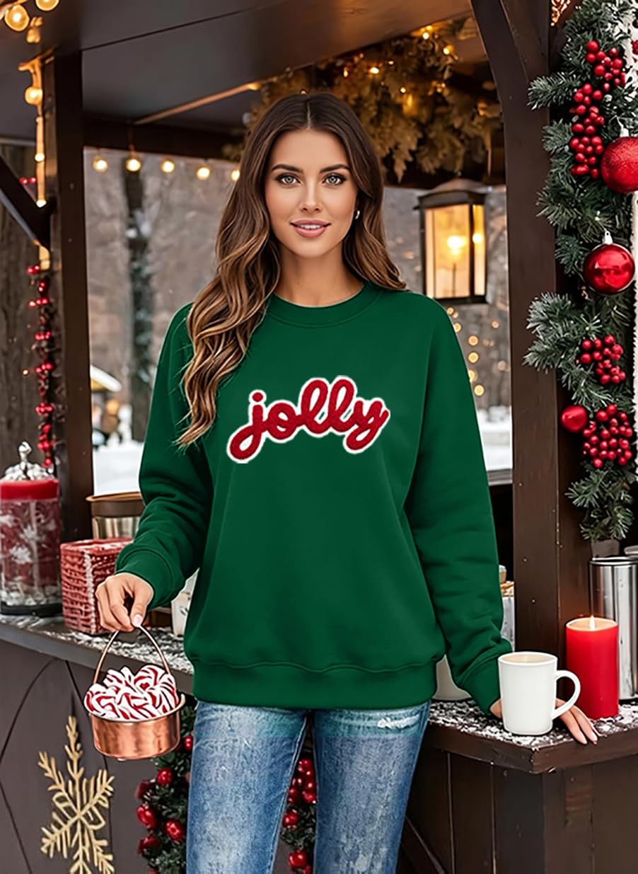 Christmas Sweatshirts For Women Jolly Glitter Patch Striped Sweater