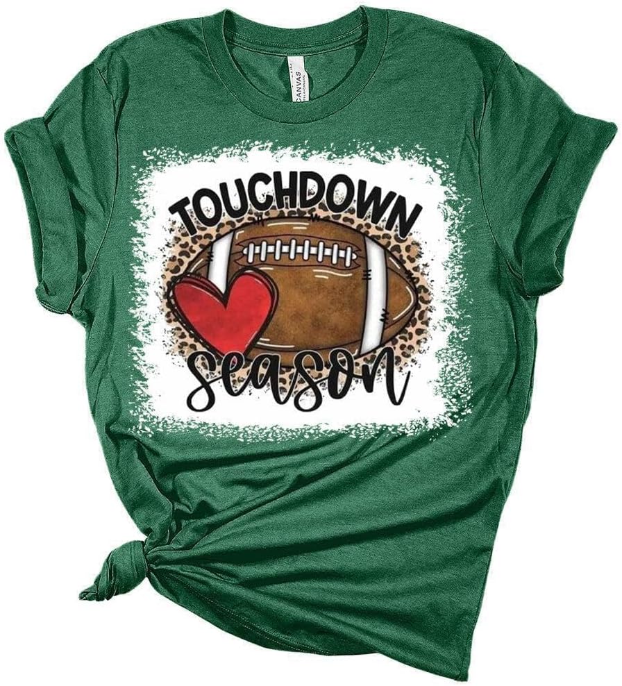 Football Shirts for Women Touchdown Season Tshirt Cute Leopard Bleach Print Fall Graphic Tees