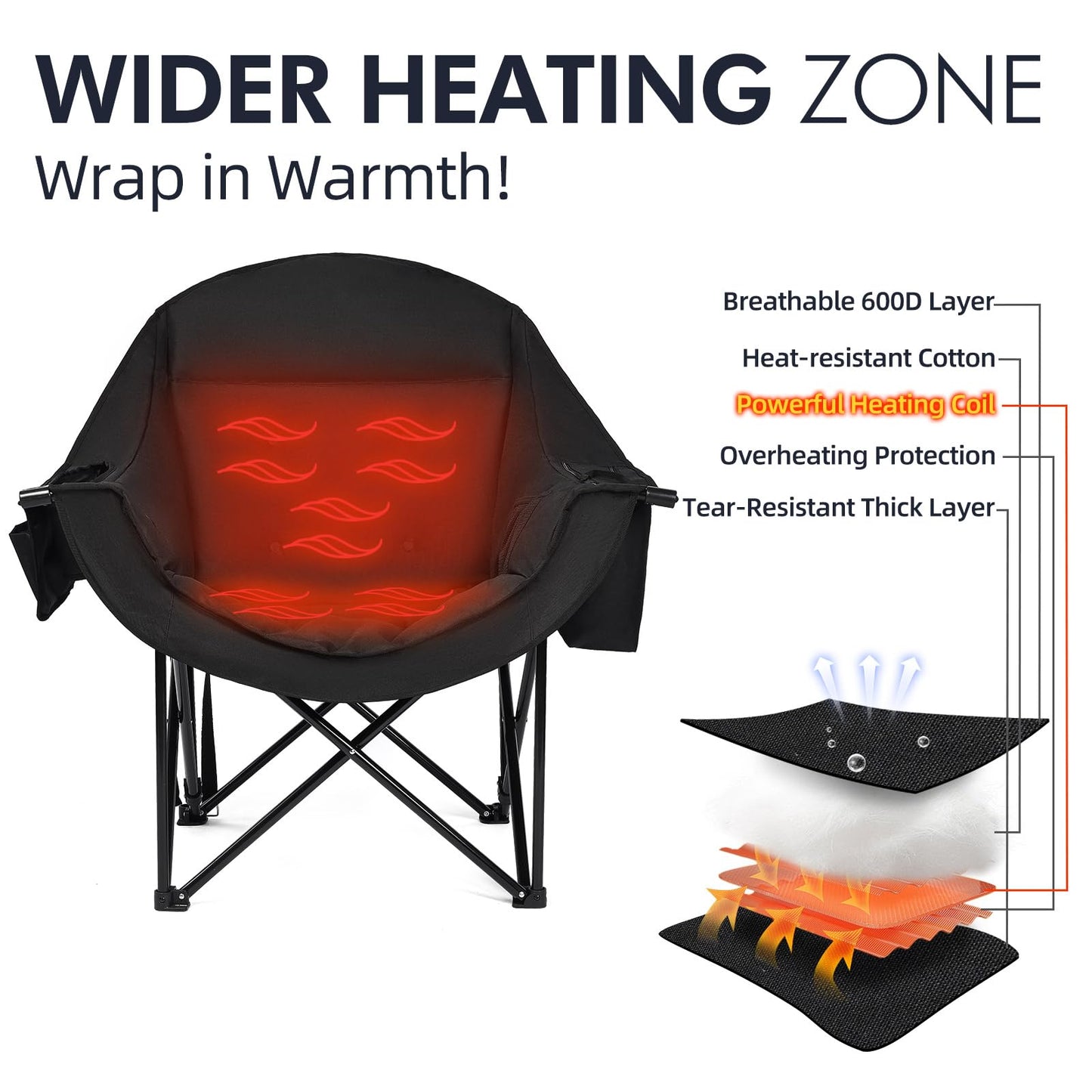 Oversized Camping Chairs for Adults - Heavy Duty Padded Outdoor Camp Chair