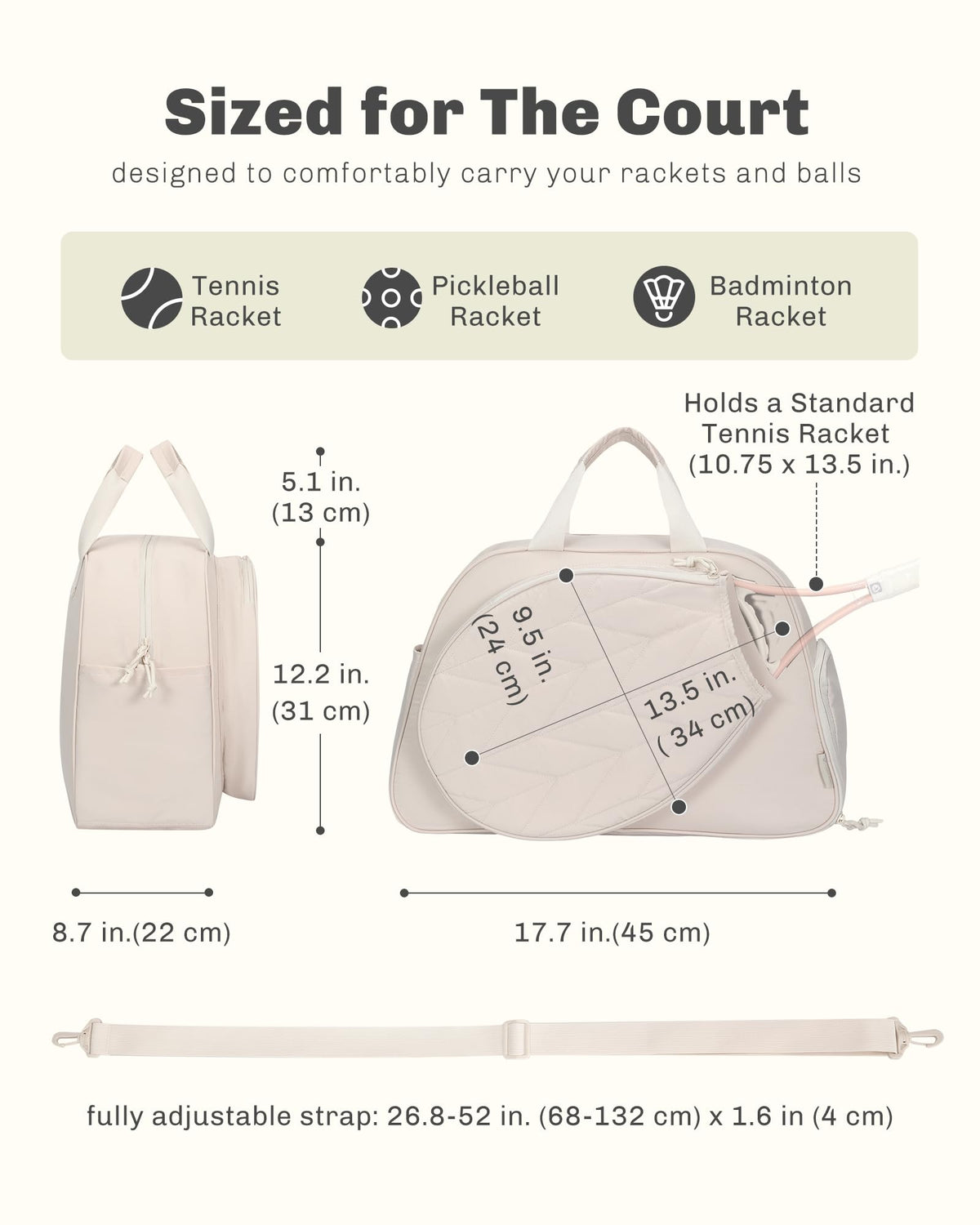 Hynes Eagle Pickleball Bags for Women Tennis Gym Bag Holds 2 Rackets