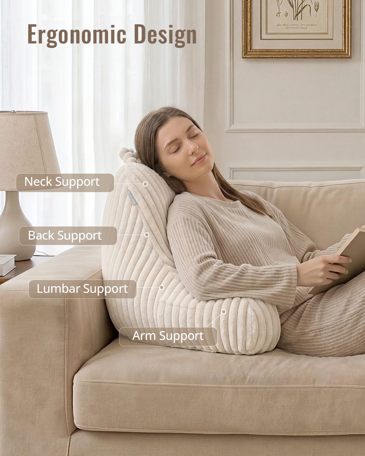 Blissful Diary Reading Pillow, Backrest Pillow with Shredded Memory Foam