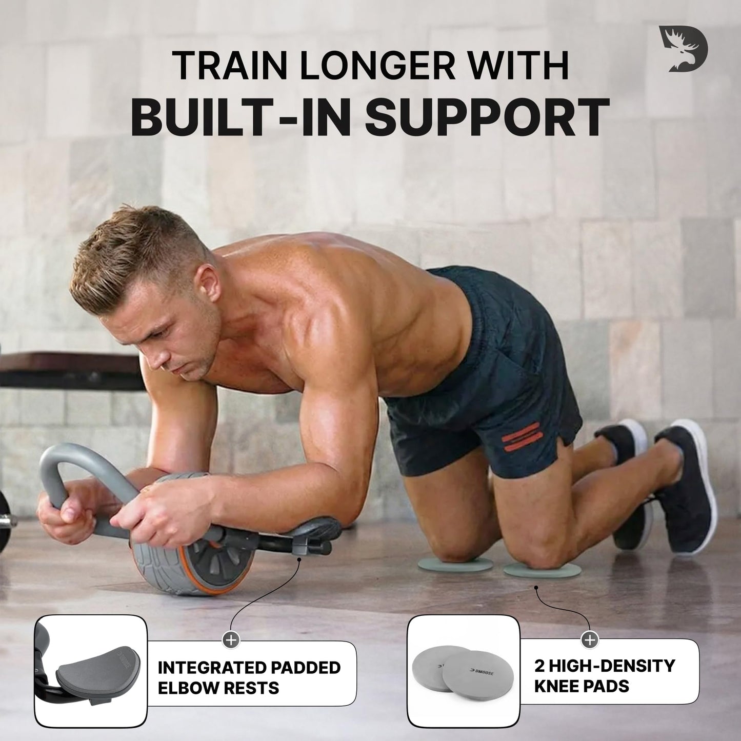 DMoose Fitness Ab Roller Wheel with Elbow Support & 2 Knee Pads - Abdominal Exercise Trainer for Core Strength Training - Ultimate Abs Workout Equipment for Home and Gym - Ab Machine for Men & Women