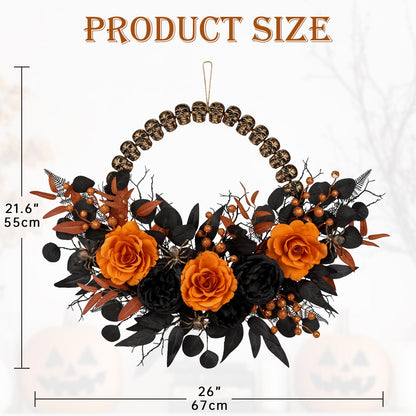 Halloween Wreath for Front Door 26" Tinsel Black Witch Wreath with Hat Legs and Purple Pumpkin for Fall Autumn Indoor Window Door Thanksgiving Halloween Decorations