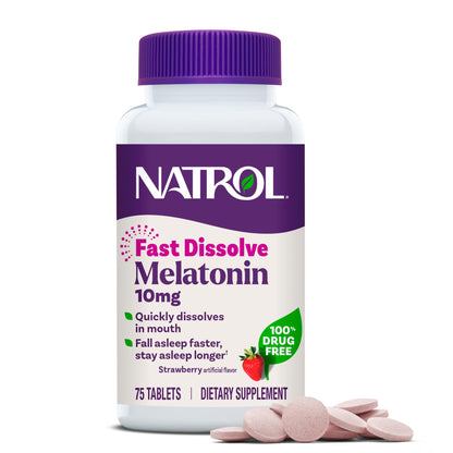 Natrol Melatonin 10mg Fast Dissolve Tablets - Strawberry Flavor, 100 Count, Sleep Aids for Adults, Fast Dissolve Melatonin for Adults, 100-Day Supply