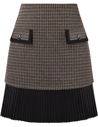 Kate Kasin Women's Plaid Mini Skirt, High Waist Pleated A-Line Skirts