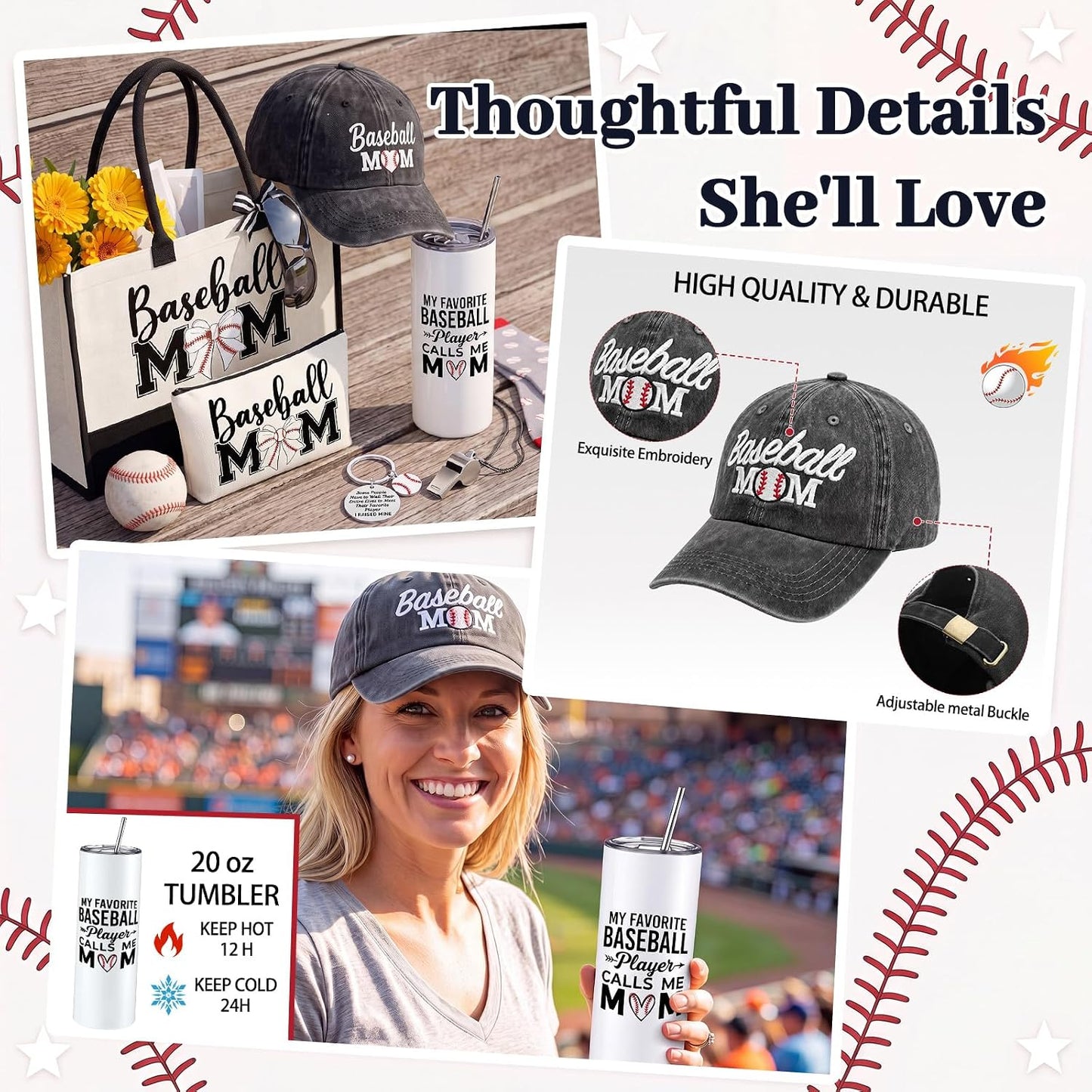 Patelai 6 Pcs Baseball Mom Gift Set Sport Day Outfits Accessories for Women